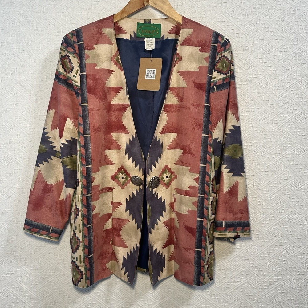 Oversized Vintage‎ 80s southwestern Boho Blazer dress power shoulder Size Small